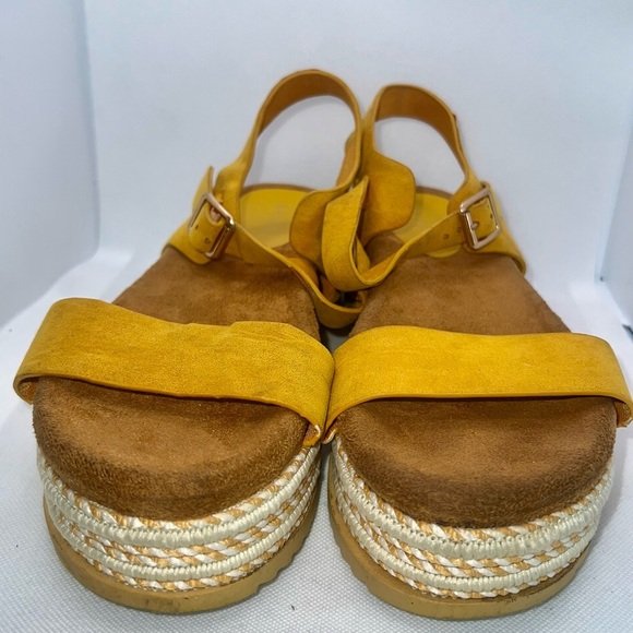 Bamboo Yellow Espadrille Platform Sandals Adjustable Buckle Strap Shoes‎ - Picture 2 of 5